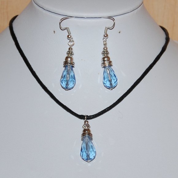 Blue Crystal Glass Necklace and Earring Set,Blue Necklace Earrings,Candy Color - Picture 1 of 2